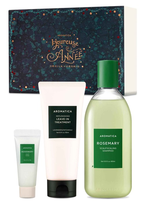 AROMATICA Rosemary Hair Care Gift Set - Shampoo for Hair Growth & Heat Protection, Leave-in Treatment & Scalp Treatment - Hair Care Kit for Women, Sulfate/Paraben Free For Men And Women