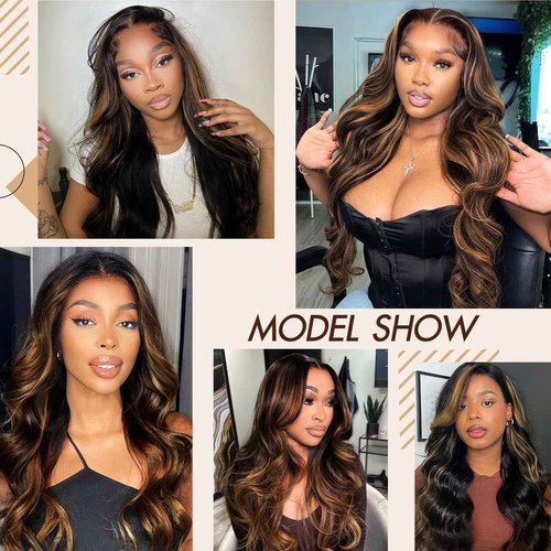BMNH 13x6 Body Wave Highlight Lace Front Wig Human Hair FB/30 Ombre Lace Front Wig Human Hair Pre Plucked HD Lace Frontal Wigs 200% Density Colored Ombre Wig For Women 30 Inch