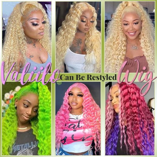 Valiilo 13x6 Lace Front Wigs Human Hair Deep Wave 613 Blonde Lace Front Wig Human Hair Pre Plucked Glueless Wig for Women 22 Inch