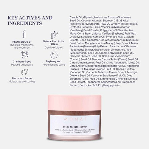 MONAT Berry Refined Scrub™ - Perfecting Exfoliator Mask with Skin-Brightening AHAs and Cranberry Seeds, 87ml