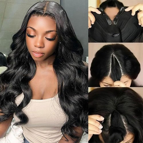 MOOTAFUL V Part Human Hair Wig Body Wave V Part Wig Human Hair for Black Women 18 Inch Glueless Wigs Clip Upgrade Natural Beginner Friendly Middle Part 200% Density