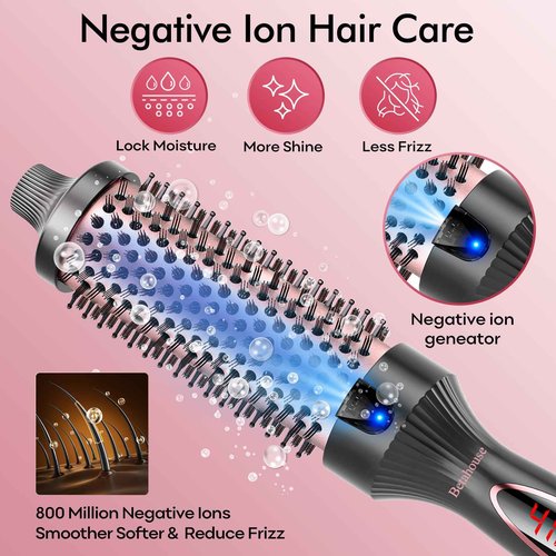 Betahouse Thermal Brush Curling Iron Brushes, 1.5 Inch Heated Round Styling for Blowout, Fast Heating Negative Ion Curling Brushes with 5 Temp Settings, Dual Voltage Hair Styling Tool
