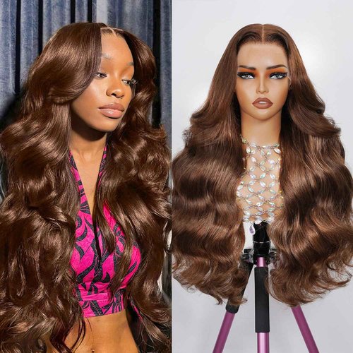 DOLLY PRETTY Chocolate Brown Lace Front Wig 13x6 Body Wave 200 Density Hd Lace Front Wigs Human Hair Pre Plucked 4# Colored Wigs 30 Inch