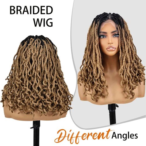 YOKABOOM Ombre Honey Blonde Braided Wigs Full Lace with Baby Hair Box Braids Wig for Black Women with Babyhair 360 Double Lace Natural Wavy Pre Braided with Square Design Black Root 16 inch