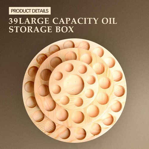 VolksRose Essential Oil Box, Wooden Storage Holds Organizer 39 Slots 3 Layers Essential Oil Container, Aromatherapy Natural Wood Round Rotating Display Rack