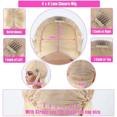 Unipearl 613 Lace Front Wigs Human Hair Short Bob Blonde Wig Human Hair 4x4 HD Transparent Lace Closure Wigs for Women Straight Glueless Wigs Pre Plucked 12inch 180 Density