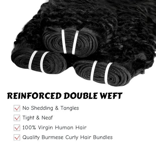 Burmese Curly Bundles Human Hair 12 14 16 Inch 12A Grade 100% Unprocessed Brazilian Virgin Hair Weave with Spriral End 3c4a Quick Weave Real Human Hair Natural Black Hair Extensions