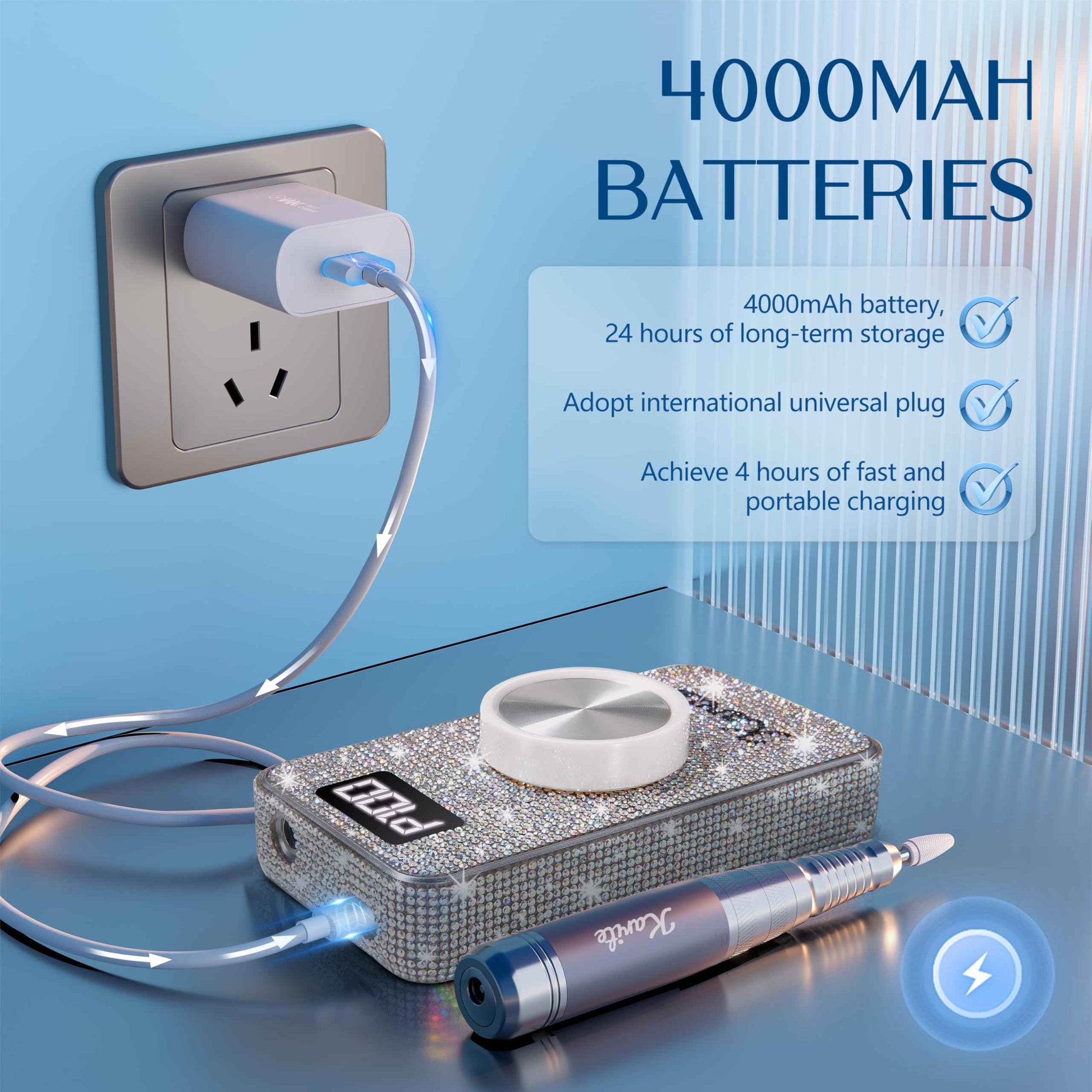 Karite Professional Nail Drill - 4000mAh Battery, 40000 RPM, Upgraded Motor with Low Vibration and Noise, Adjustable Speed and Direction - Perfect Electric Nail Drill for Salons and at-Home Use