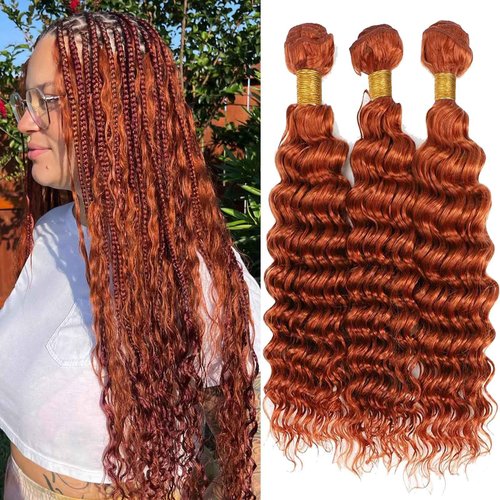 Habiliana Bundles Human Hair 22 24 26 Inch Deep Wave Orange Ginger Bundles 11A Unprocessed Brazilian Virgin Quick Weave Hair Extensions for Black Women