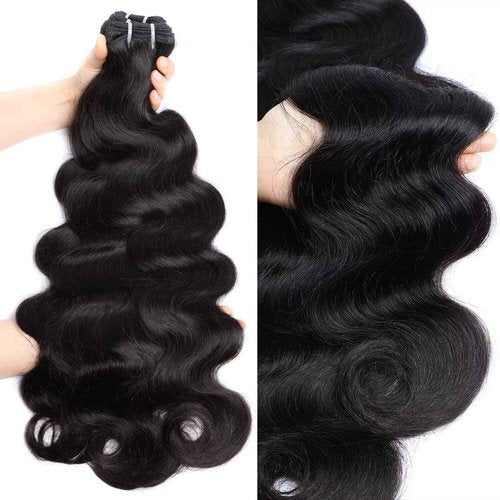 Lemoda Body Wave Virgin Human Hair Bundles 14 16 18 Inch Body Wave 100% Unprocessed Raw Human Hair Extensions Double Weft No Shedding No tangle Hair Weave 3 Bundles Natural Black