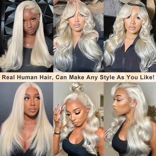 Platinum Blonde Lace Front Wig Human Hair Blonde 13x6 HD Transparent Lace Frontal Wigs Human Hair Pre Plucked 180% Density Glueless Wigs Remy Hair 6 Inch Deep Parting Brazilian Virgin Hair Wig 20 Inch