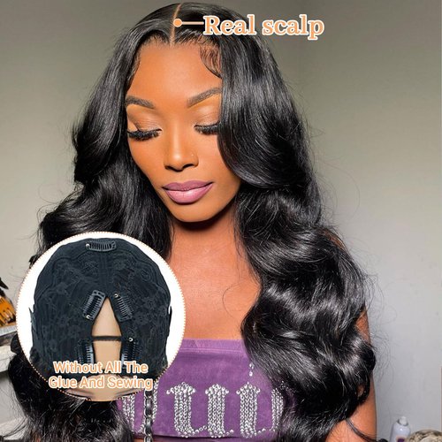 MOOTAFUL V Part Human Hair Wig Body Wave V Part Wig Human Hair for Black Women 18 Inch Glueless Wigs Clip Upgrade Natural Beginner Friendly Middle Part 200% Density