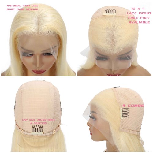 613 Blonde Bob Wig 180% Density 13x4 Lace Front Wigs Human Hair HD Transparent Lace Pre-plucked Bleached Knots Lace Front Wig With Baby Hair Straight Lace Front Wigs (12inch, #613 platinum blonde)