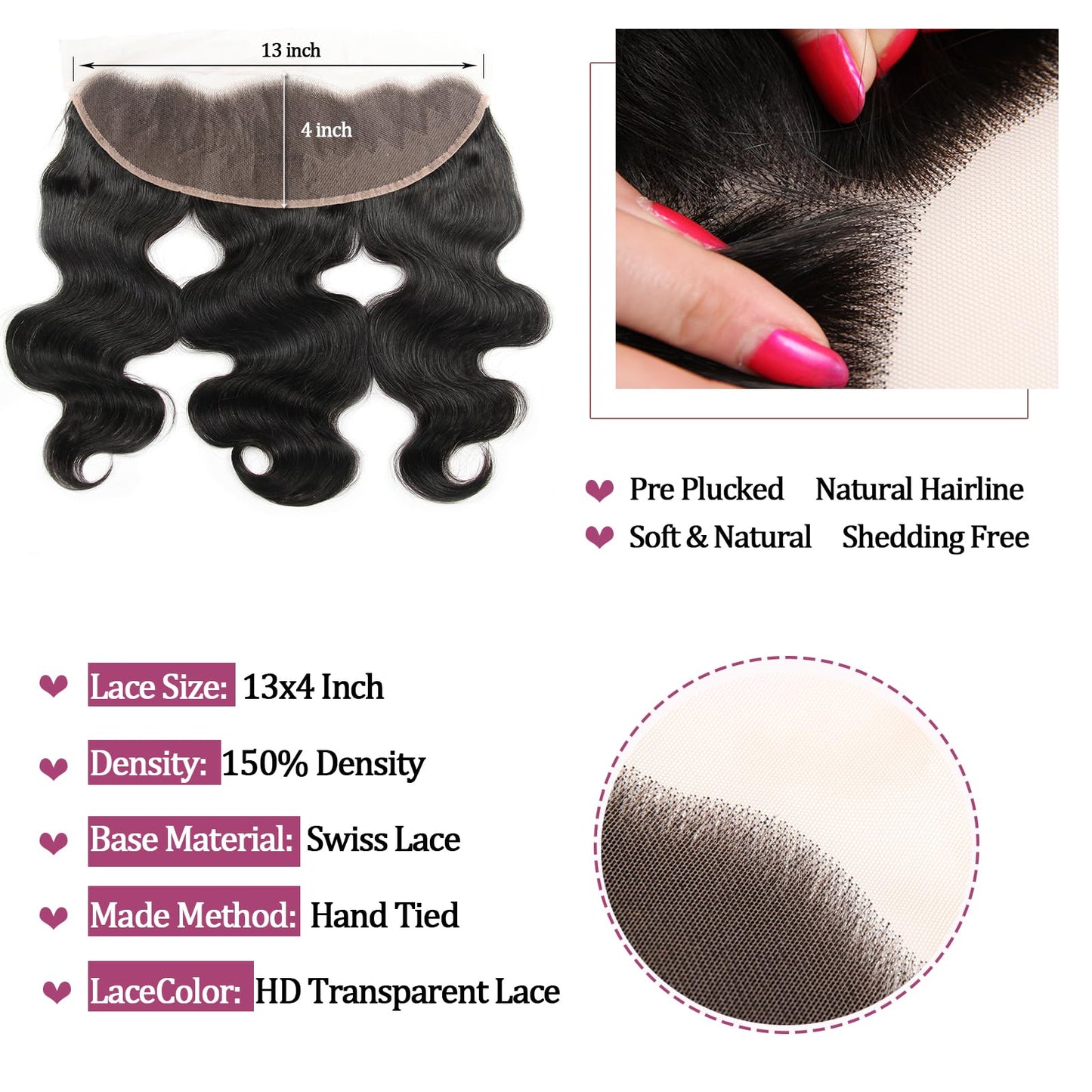 Human Hair Bundles with Frontal (14 14 16 16+14Frontal) 12A Body Wave Bundles with Frontal 13x4 HD Lace Frontal Brazilian Virgin Hair 4 Bundles with Frontal 150% Density Natural Color