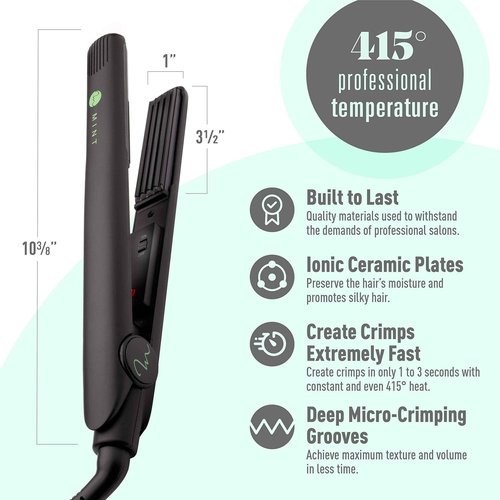 Professional Series Hair Crimper Iron 1 Inch by MINT | Create Crimps Extremely Fast - Deeper Ceramic Crimp Plates for Maximum Root Volumizing and Crimping - Travel-Ready Dual-Voltage