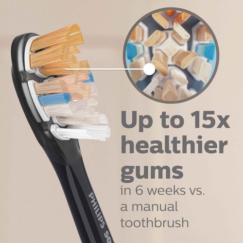 Philips Sonicare Genuine C3 Premium Plaque Control Replacement Toothbrush Heads & Genuine A3 Premium All-in-One Replacement Toothbrush Heads, 2 Brush Heads, Black, HX9092/95