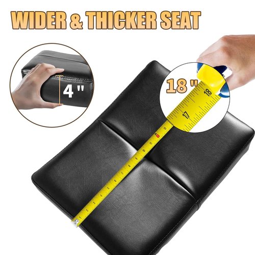 Rolling Stool Wider Rectangular Cushion - 4 Inch Thicker Comfortable Seat, Heavy Duty 400LBS, 360° Pull Ring Adjustable Height, 19''-24.5''adjustable Stool with Wheels for Tattoo Salon Massage (Black)