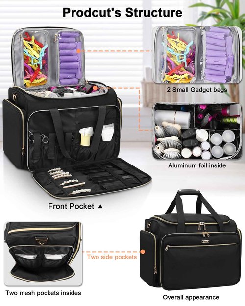 MONSTINA Professional Hairstylist Traveling Bag with Two Detachable Small Bags+Four Gadget Bag,Hairdressing Makeup Salon Organizer Bag
