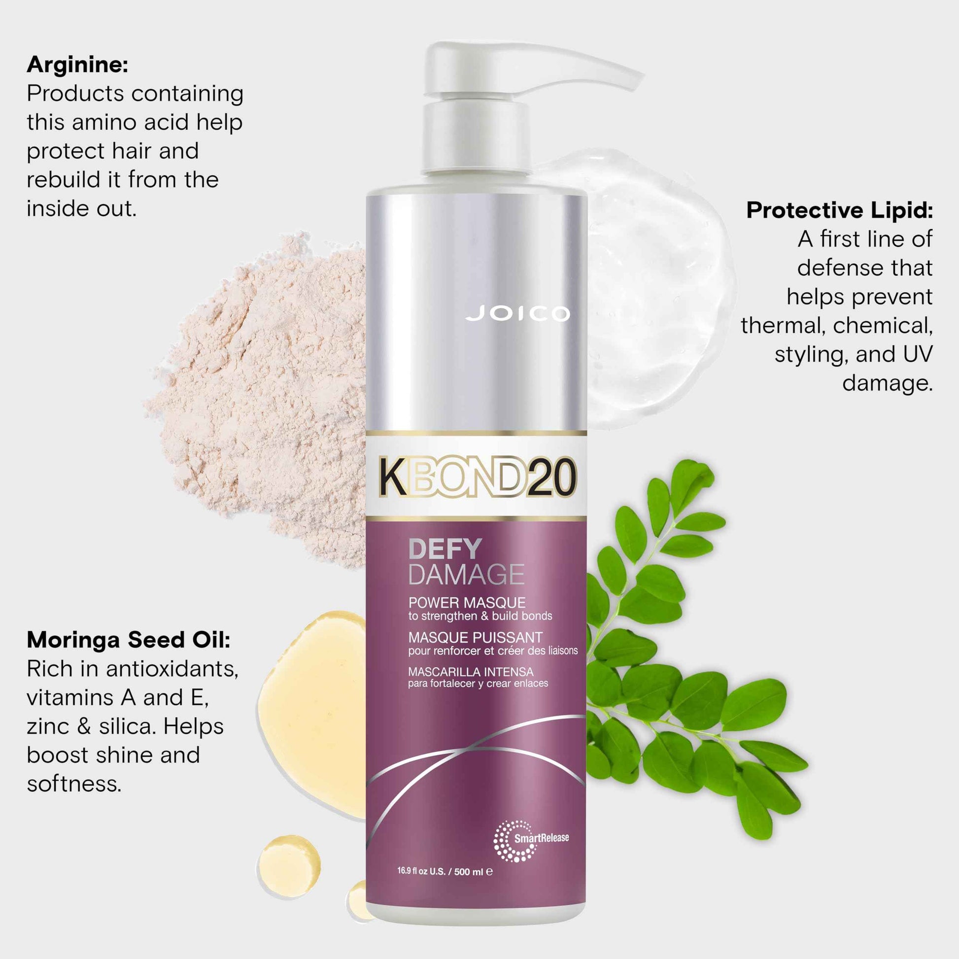 Joico Defy Damage KBOND20 Power Masque | For Stronger, Hydrated Hair | Color-Safe | Rebuild & Protect Bonds | Paraben-Free | Animal-Test Free Formula | 16.9 Fl Oz