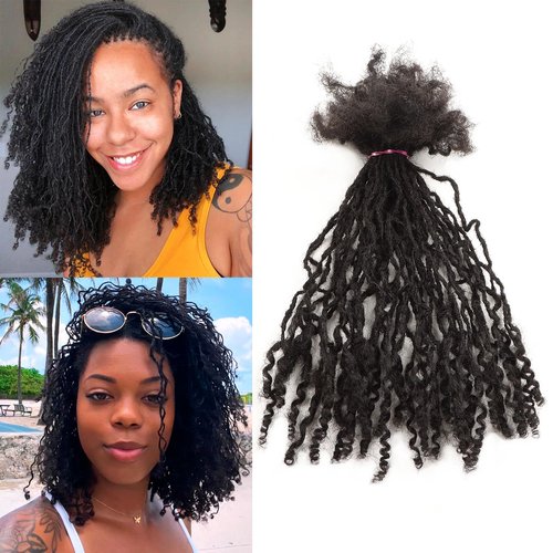 Orientfashion 12inch 0.2cm Width 100% Real Human Hair Micro Dreadlock Extensions with Curly Ends，Can Be Dyed Bleached Curled And Twisted(12inch 0.2cm 40Strands, Natural black)