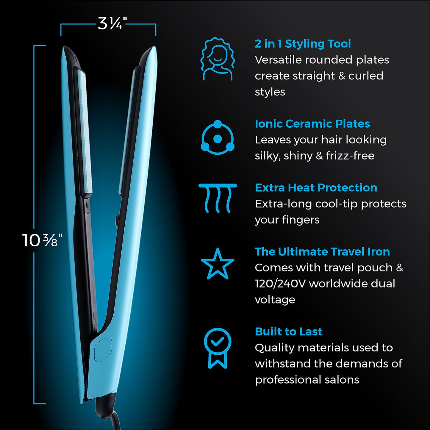Professional Series Hair Straightener and Curler 2 in 1 by SKYPRO | 1 Inch Ceramic Tourmaline Ionic Flat Iron for Women with Anti-Frizz Negative Ions | Travel-Ready Dual Voltage Flat Iron