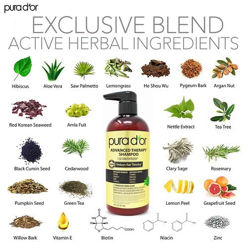 PURA D'OR Anti-Thinning Advanced Therapy Biotin Shampoo & Conditioner Hair Care Set, Clinically Proven, DHT Blocker Hair Thickening Products For Women & Men, Natural Daily Routine Shampoo, 16oz x 2 and PURA D'OR Scalp Therapy Energizing Scalp Serum Revita