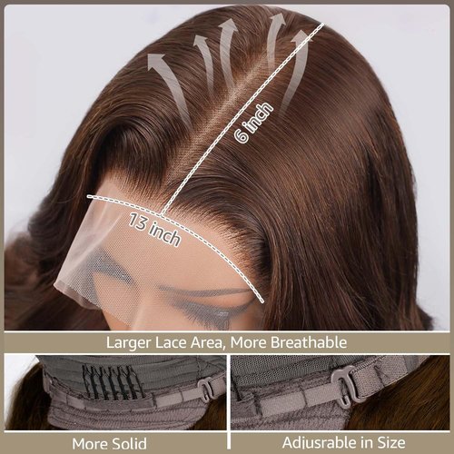 DOLLY PRETTY Chocolate Brown Lace Front Wig 13x6 Body Wave Lace Front Wigs Human Hair 200 Density Pre Plucked 4# Colored Wigs 20 Inch