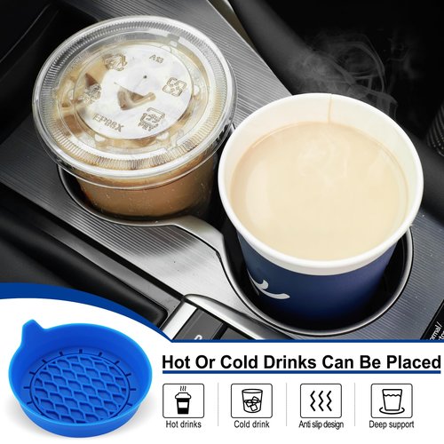 SINGARO Car Cup Holder Coaster, Silicone Cup Holder Insert, Universal Non-Slip Cup Holders, Car Accessories Interior for Women and Man 4 Pack Blue