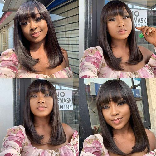 ROSELINE Short Bob Wig Human Hair Glueless HD 1X3 Lace Closure Human Hair Bob Wig With Bangs For Black Women (12Inch)