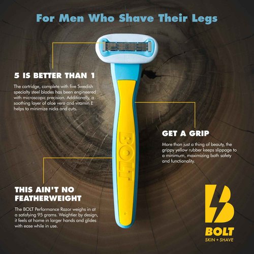Bolt Skin + Shave - Get Smooth Bundle for Men - Shaving Kit for Legs, Head, Chest & Arms - Includes Razor, Shave Butter and 3 Refill Cartridges