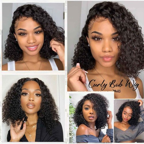 SODLIS Wear and Go Glueless Wig Curly Bob Wig Human Hair Pre Plucked Pre Cut 13x4 HD Lace Front Wigs For Black Women Ready to Wear Glueless Bob Wig 150% Density (16 Inch)