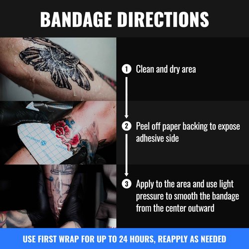 Saniderm Original Tattoo Aftercare Bandage (25 Sheets, 6 in x 8 in) – Convenient, Faster Tattoo Healing and Protection – Sterile, Waterproof, and Latex-Free Tattoo Aftercare Wrap – Gloss Finish