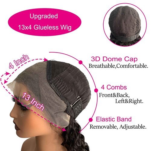 Glueless Wigs Human Hair Pre Plucked Pre Cut 13x4 Deep Wave Lace Front Wigs Human Hair Upgraded Glueless Wig Ready To Wear Curly HD Lace Front Wigs For Black Women Wear And Go (20 Inch)
