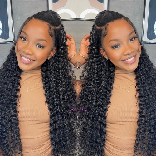 Glueless Wigs Human Hair Deep Wave Wigs Human hair Glueless Wear And Go 5x5 HD Lace Closur Wigs For Black Women (Curly wig, 24 Inch)