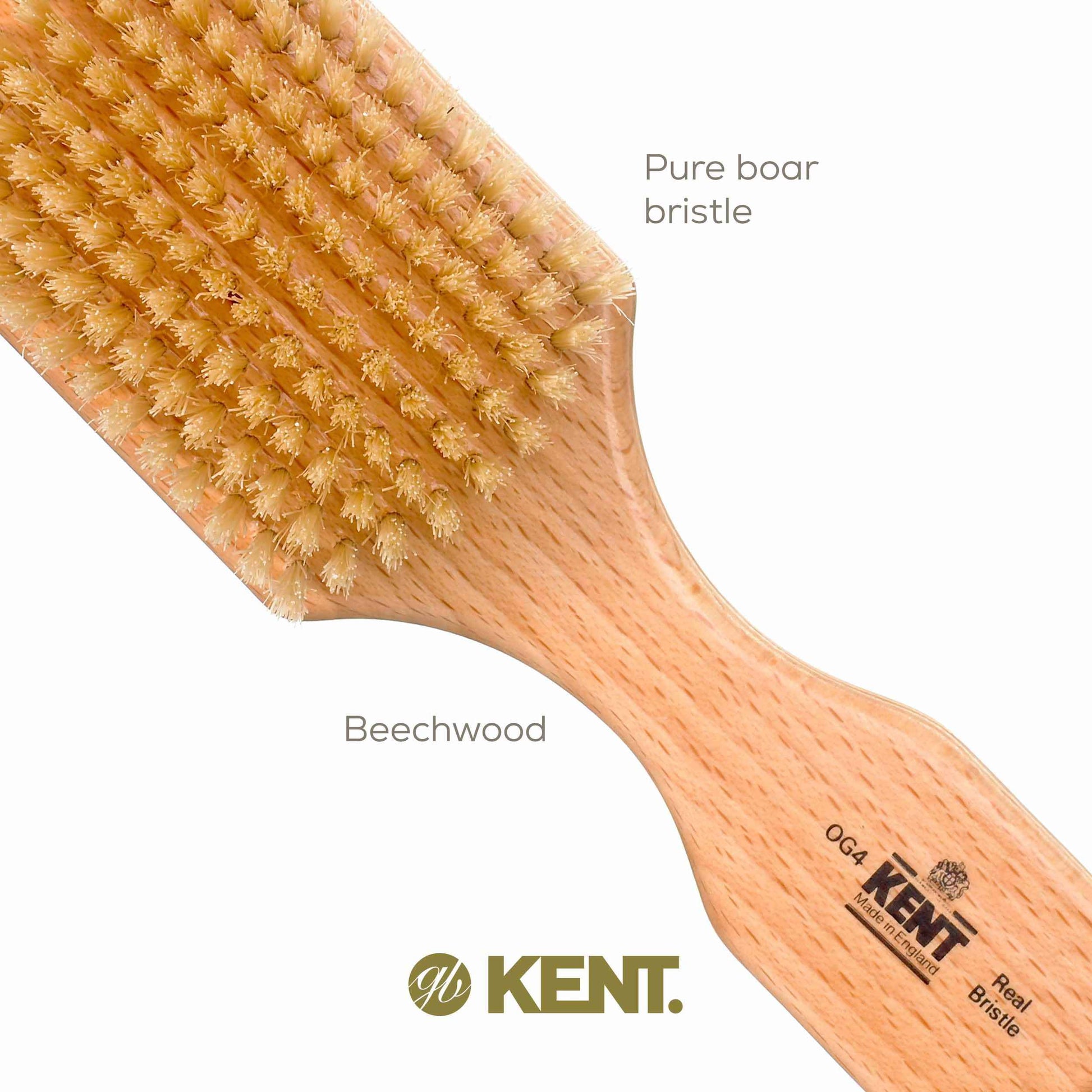 Kent OG4 Rectangular Beachwood Gentlemen's Hair Brush and Facial for Beard Care - Exfoliating Natural Boar Bristle Brush for Mens Grooming, Hair Care, and Beard Straightener for Men's