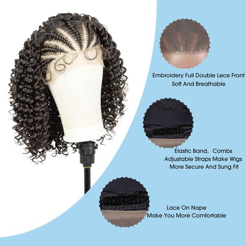 A ANYTIME Synthetic Lace Front Braided Wigs with Baby Hair for Black Women 16 Inches Knotless Box Braided Hair Wigs Curly Bob Braided Lace Wigs（2#）