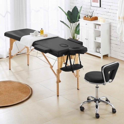 Yaheetech Rolling Swivel Salon Stool Chair Nail Chair Height Adjustable Home Spa Massage Manicure Facial Stool with Backrest and Wheels, Black