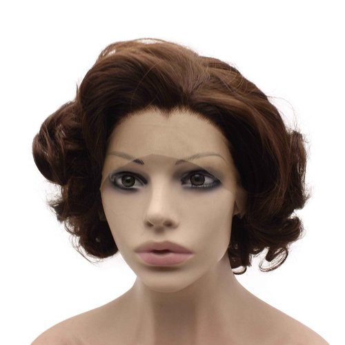 MX angel Heat Resistant Synthetic Lace Front Natural Short Curly Wig Brown