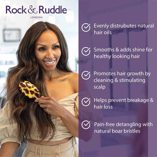 Rock & Ruddle Natural Mixed Boar Bristle Hair Brush for Women and Kids (Large, 21 cm) - Perfect for Wet or Dry Hair, Detangling Smoothing Blowdrying - Designed & Made in UK - Gold Design