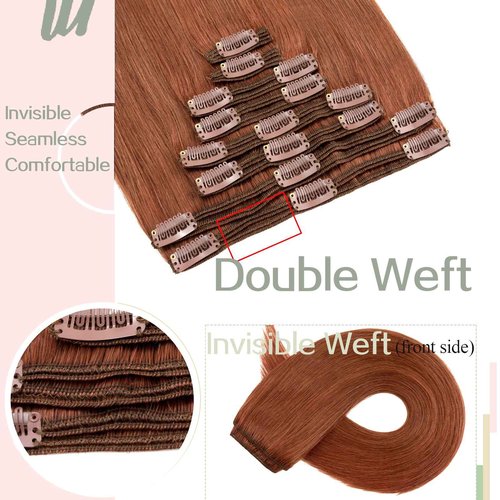 S-noilite Dark Auburn Clip in Human Hair Extensions 100% Remy Hair Thick True Double Weft Clip in Hair Extensions Full Head 8 Pieces 18 Clips Straight Silky (16 Inch - 130g,Dark Auburn (#33))