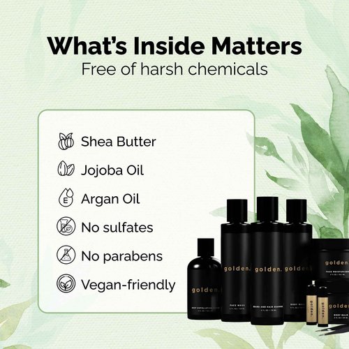 Golden Grooming The Unbearded Bundle – Clean Face & Fresh Skin Essentials for Black Men | Beard & Hair Shampoo, Body Wash, Balm & More!