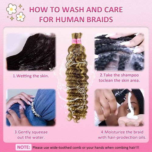 MSCATHY 4/27# Human Braiding Hair for Boho Braids 100g Color 4/27# Bulk Deep Wave Human Hair for Braiding Ombre Blonde Brown Highlight 100% Brazilian Human Hair 18inch for Boho Braids 12A