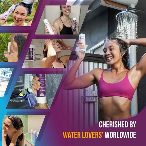 TRIHARD Chlorine Defense Gift Set for Hair & Skin Swim Protection | Pre & Post Swim Shampoo, Conditioner, Body Wash, & Lotion | Summer Essentials to Cleanse & Hydrate Sensitive Skin After Pool & Ocean