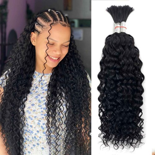 Forevermore Water Wave Bulk Human Hair No Weft boho Knotless Braids Human Hair 24 Inch Remy Human Hair For Braiding 2 Bundles Braids Per Pack 100g Micro Braiding Human Hair Wet and Wave Natural Color