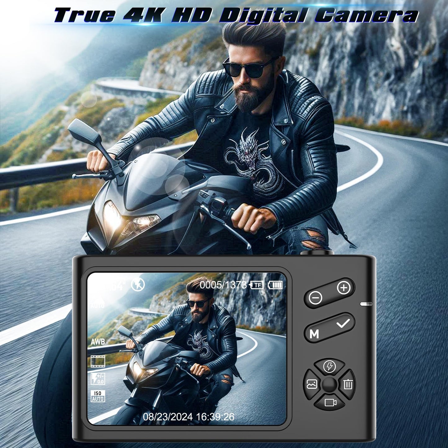 4K UHD Digital Camera, 64MP Autofocus Vlogging Camera 16X Zoom, Compact Digital Point and Shoot Camera with Anti-Shake, Small Travel Camera for Adult Beginners Teens, 32GB Card, 2 Batteries(Black)