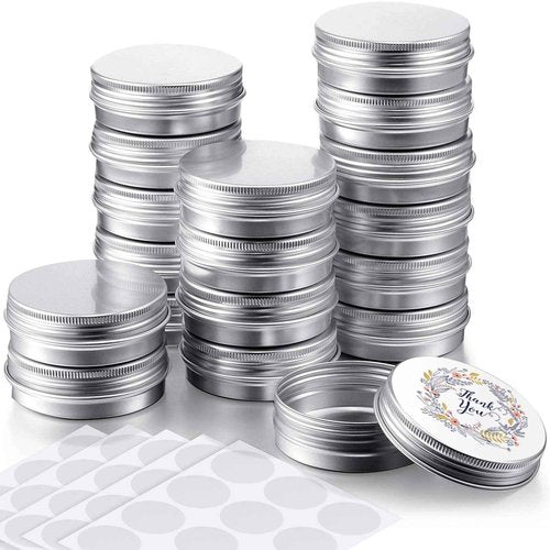 Patelai 72 Pcs 2 oz Tins with Screw Lid and Labels Aluminum Round Cans Salve Containers Travel Cosmetic Metal Tins for Candles Lotion Bars Balms Food Spice Candies DIY Crafts(Silver)