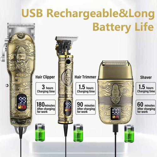 Soonsell Professional Hair Clippers for Men Cordless， Mens Clippers and Grooming Set，Electric Shavers, Clippers and T-Blade Trimmers Set，Hair Cutting Kit LCD Display（Bronze