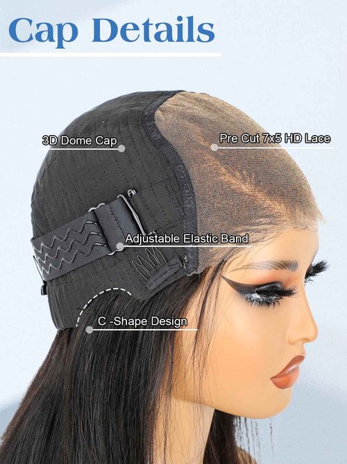 12 Inch Bob Straight Side Part 7x5 Wear and Go Glueless Wigs Human Hair Pre Cut Pre Plucked Bleached HD Lace Front Bob Wig Human Hair 180% Density Short Straight Wigs for Black Women