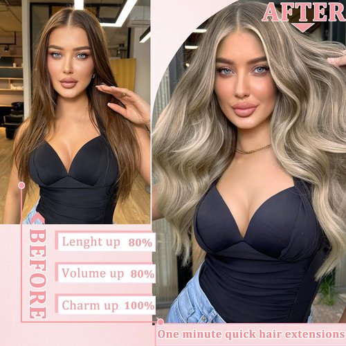 Clip in Hair Extensions Real Human Hair Clip in Extensions for Women Seamless Invisible Light Grey Natural Remy 100% Human Clips ins Extension 8pcs Double Weft 18 inch 3.5oz/100g