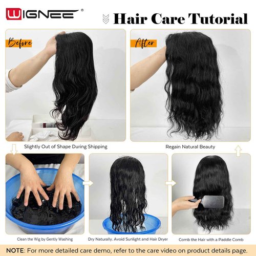 WIGNEE Natural Wavy Real Human Hair Wig 4x1 Lace Part Wigs Unprocessed 10A Grade Brazilian Virgin Hair Wig 18 Inch Black Middle Part Wigs for Women Human Hair Glueless Wear and Go
